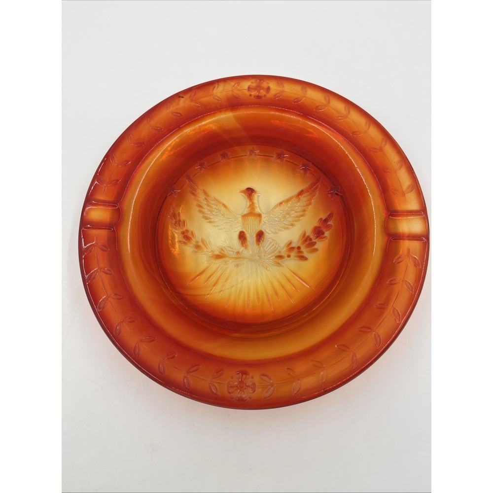 LE Smith Amberina Glass American Eagle Cigar Ashtray Star Stripe VTG Mancave